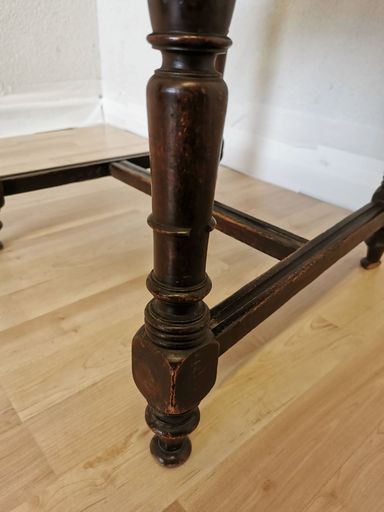 Antique 1930s Leather Dining Chair: Carved Wood Base, Metal Accents
