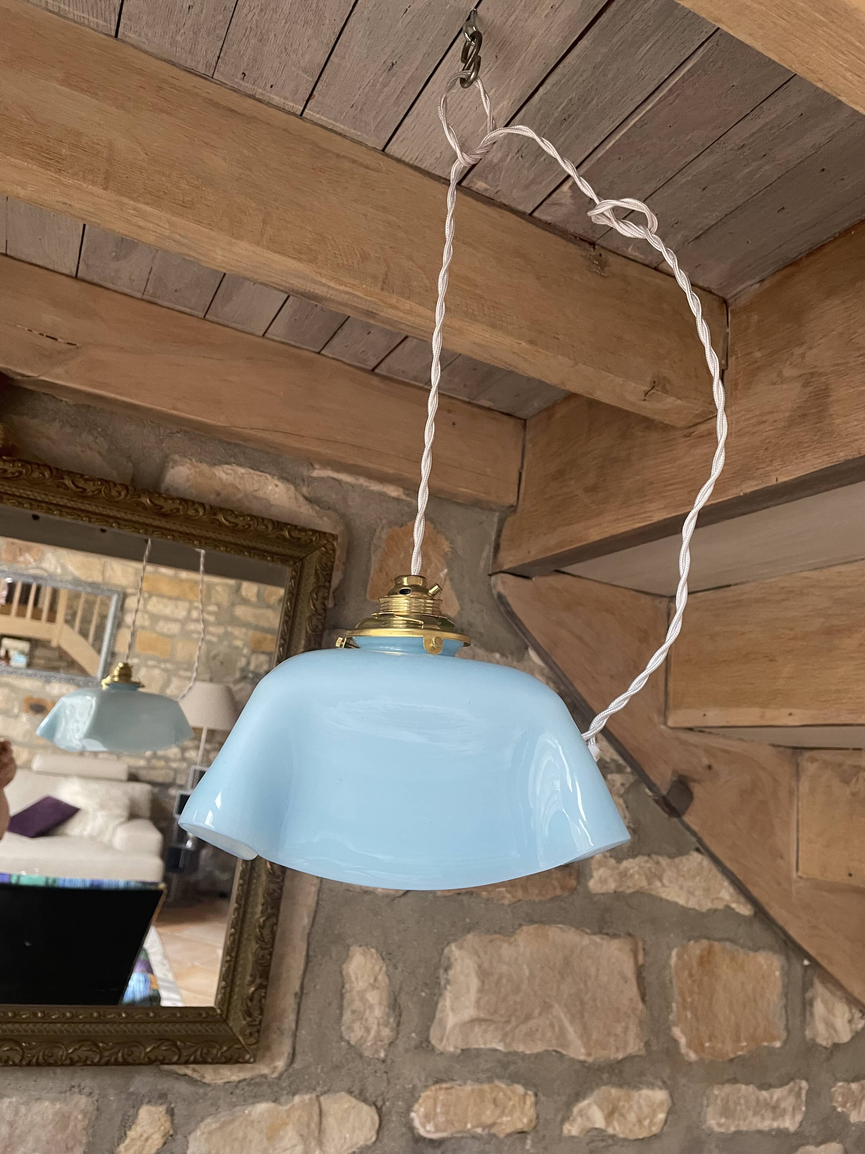 Vintage opaline blue pendant lamp