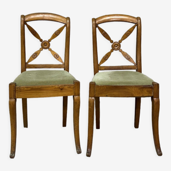 Paire de chaises à croisillons époque Charles X en érable vers 1820