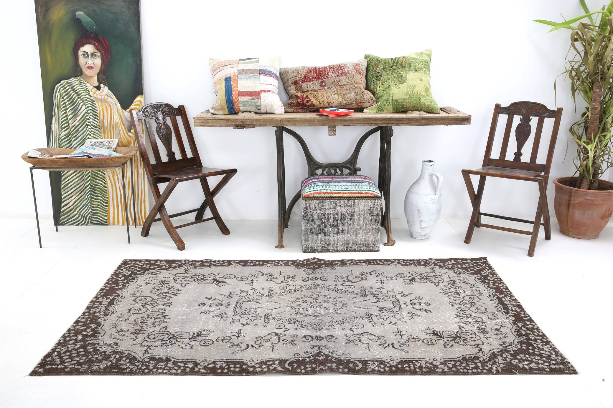4x7 Rug For Office Oriental Classic Vintage Area Rug, 112x208Cm SK 2672