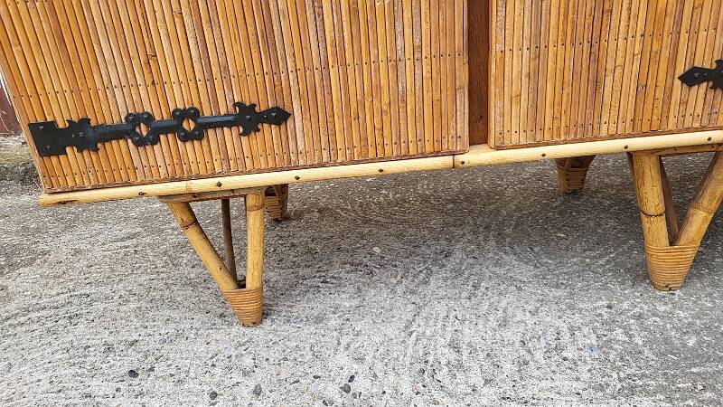 ENFILADE 3 DOORS VINTAGE 1960 IN RATTAN AND WROUGHT IRON