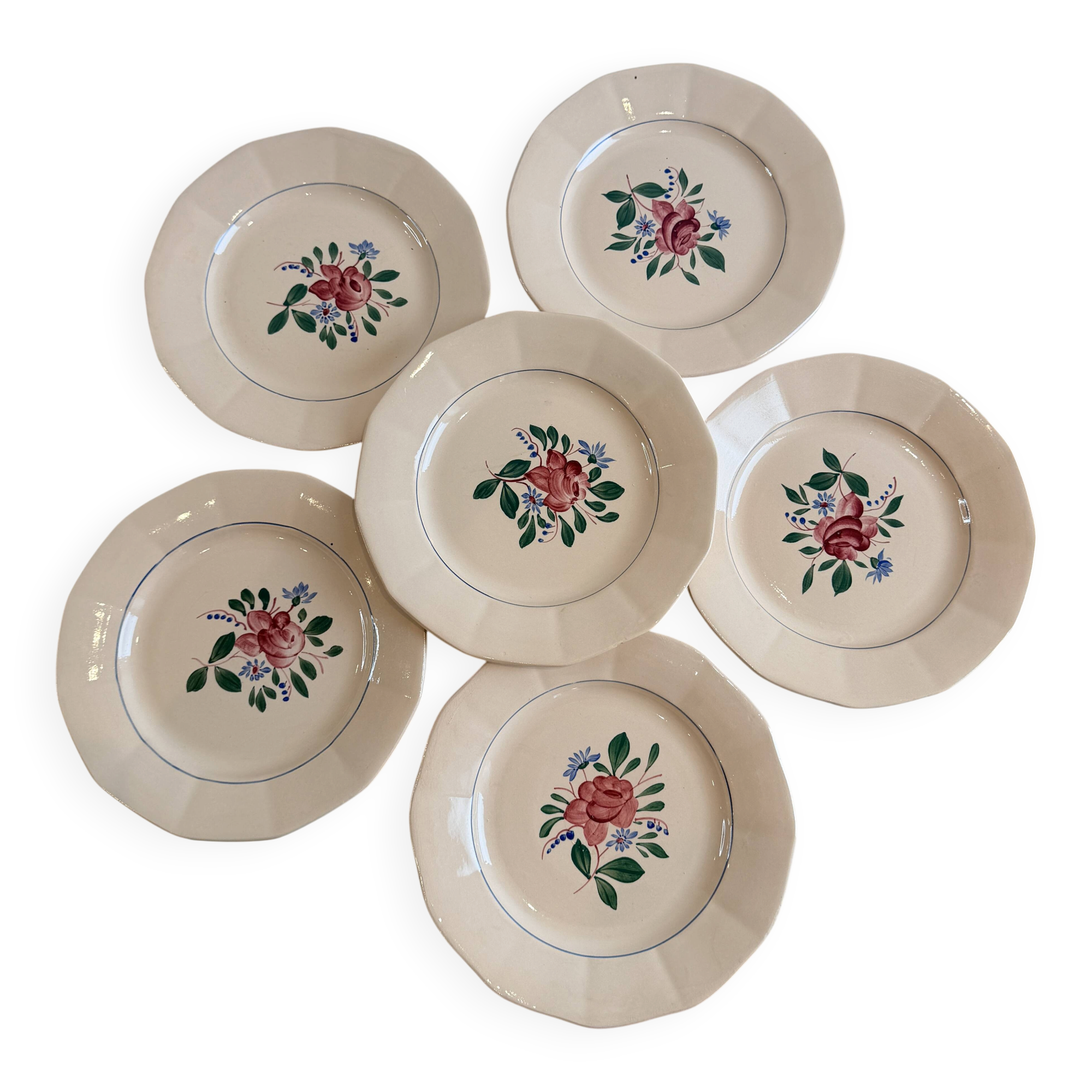 Set of 6 hand-painted flat plates