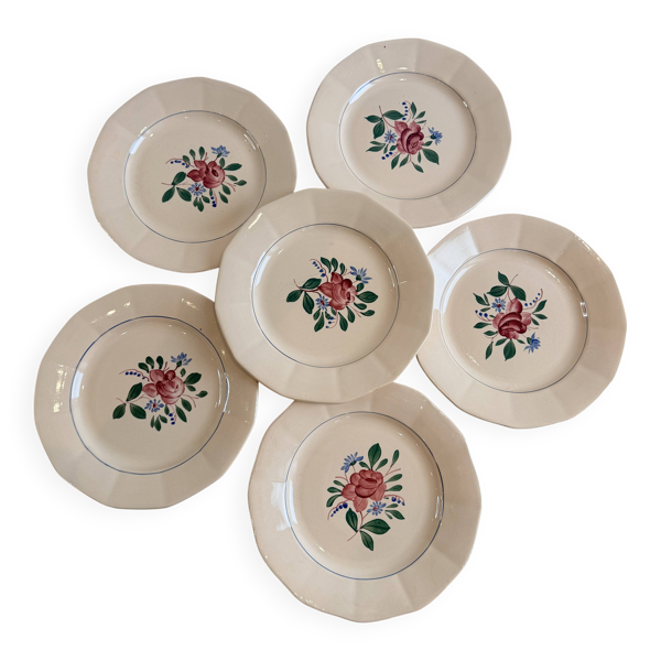 Lot de 6 assiettes plates peintes à la main