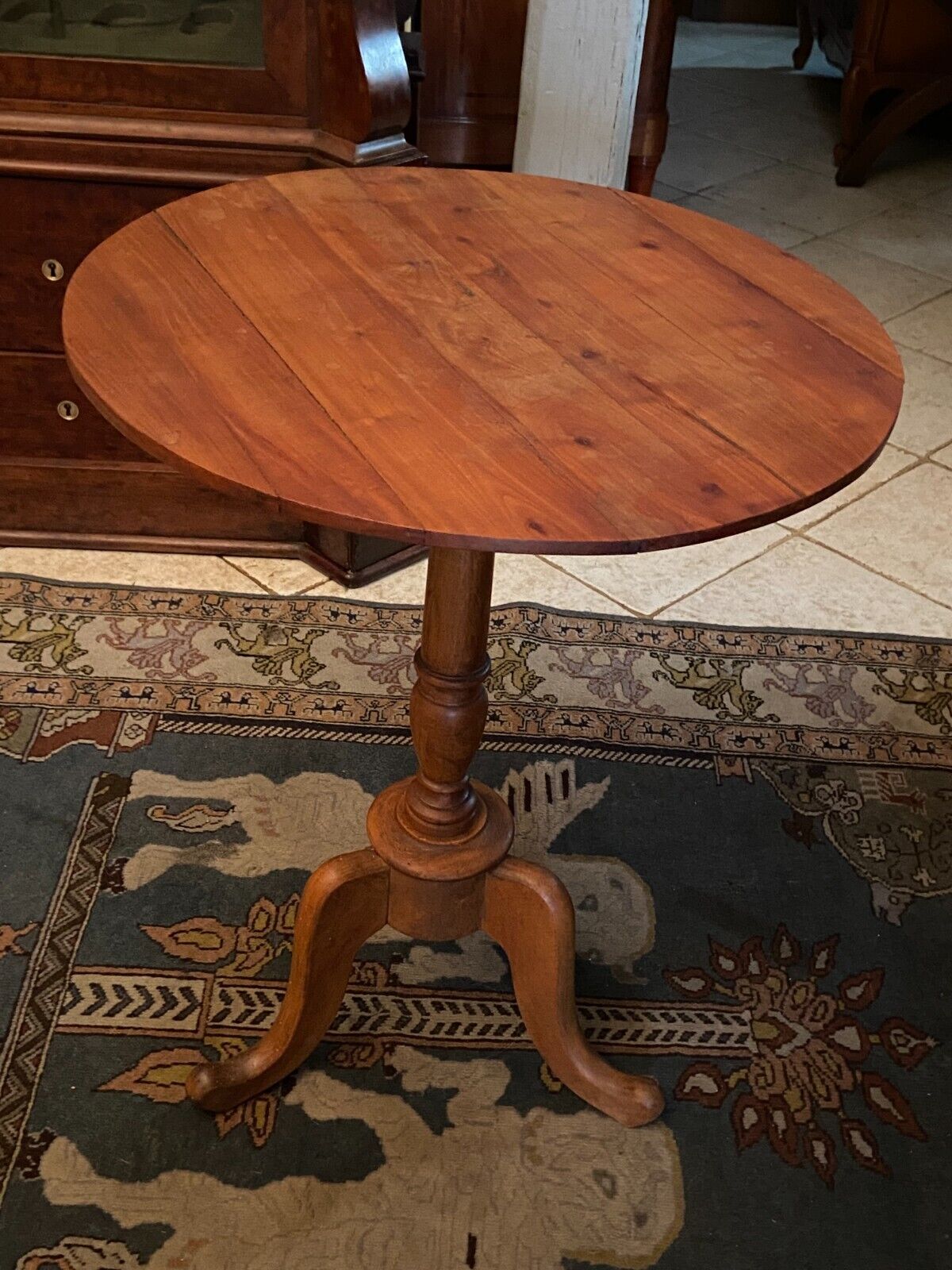 Circular pedestal table end of sofa base base tripod cherry Napoleon III
