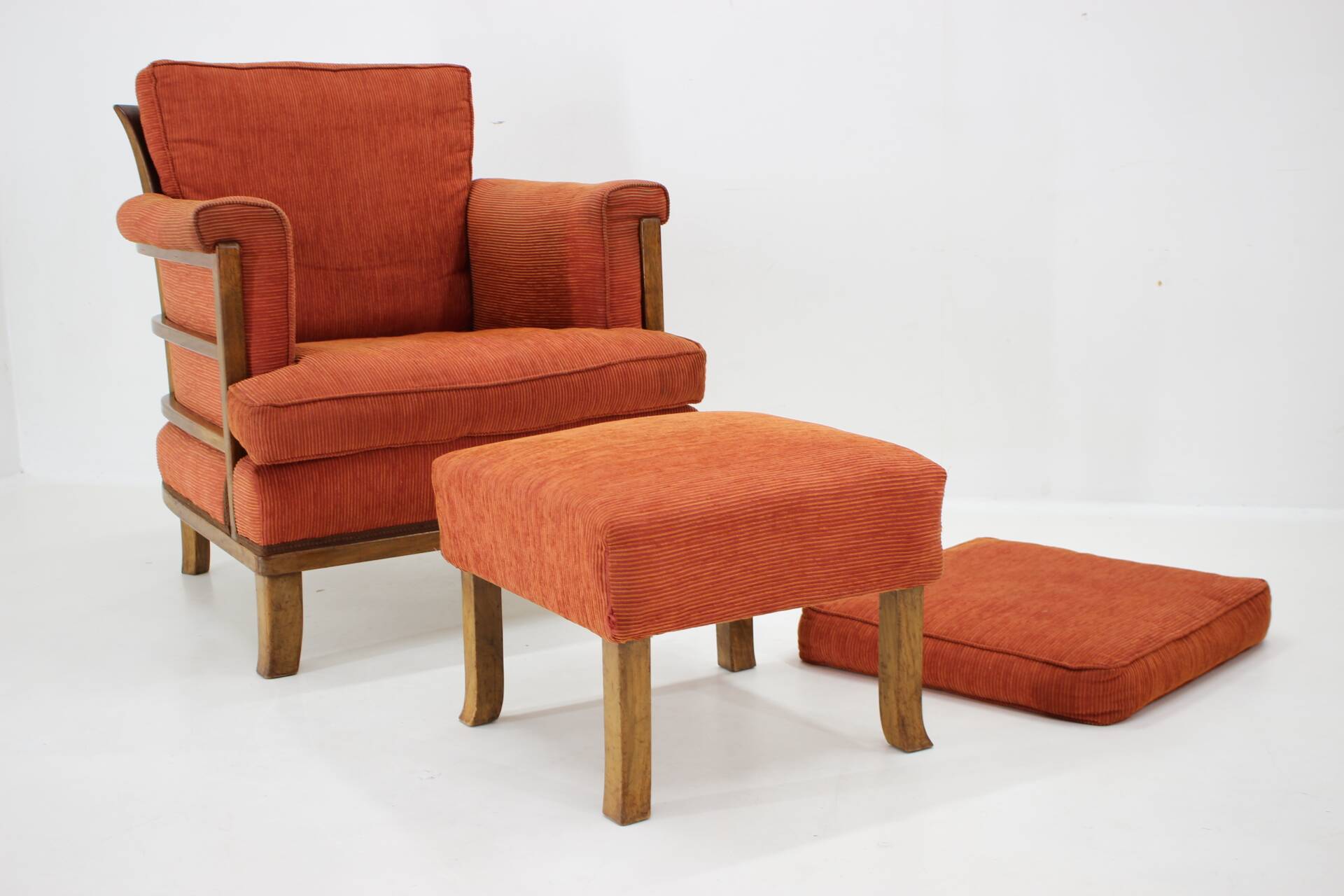 1930s art deco armchair with tabouret, czechoslovakia