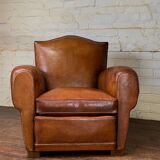 French leather club chair chapeau de gendarme in caramel c 1950