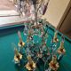 Brass cage chandelier and crystal pendants with 8 lights and 79 pendants