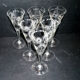 Set of 6 Roemer wine glasses Crystal flutes engraved garland 1900