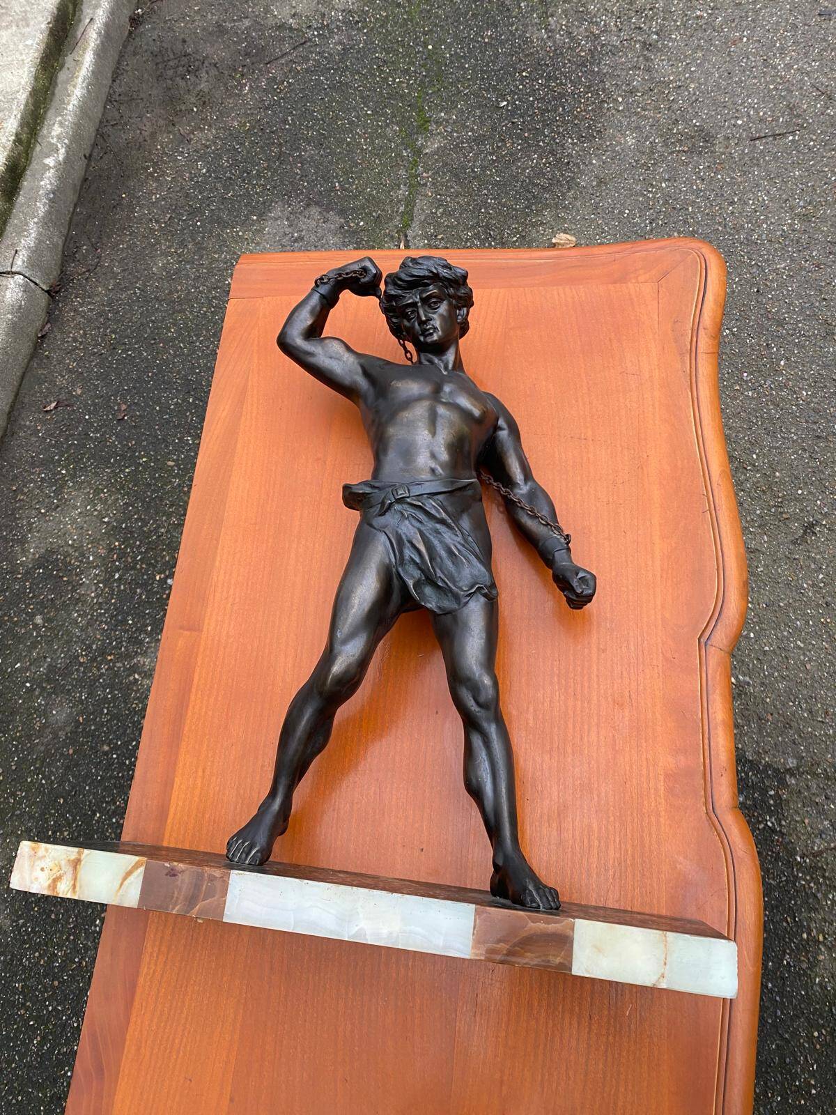Bronze sculpture "man in chains" on marble 55cm
