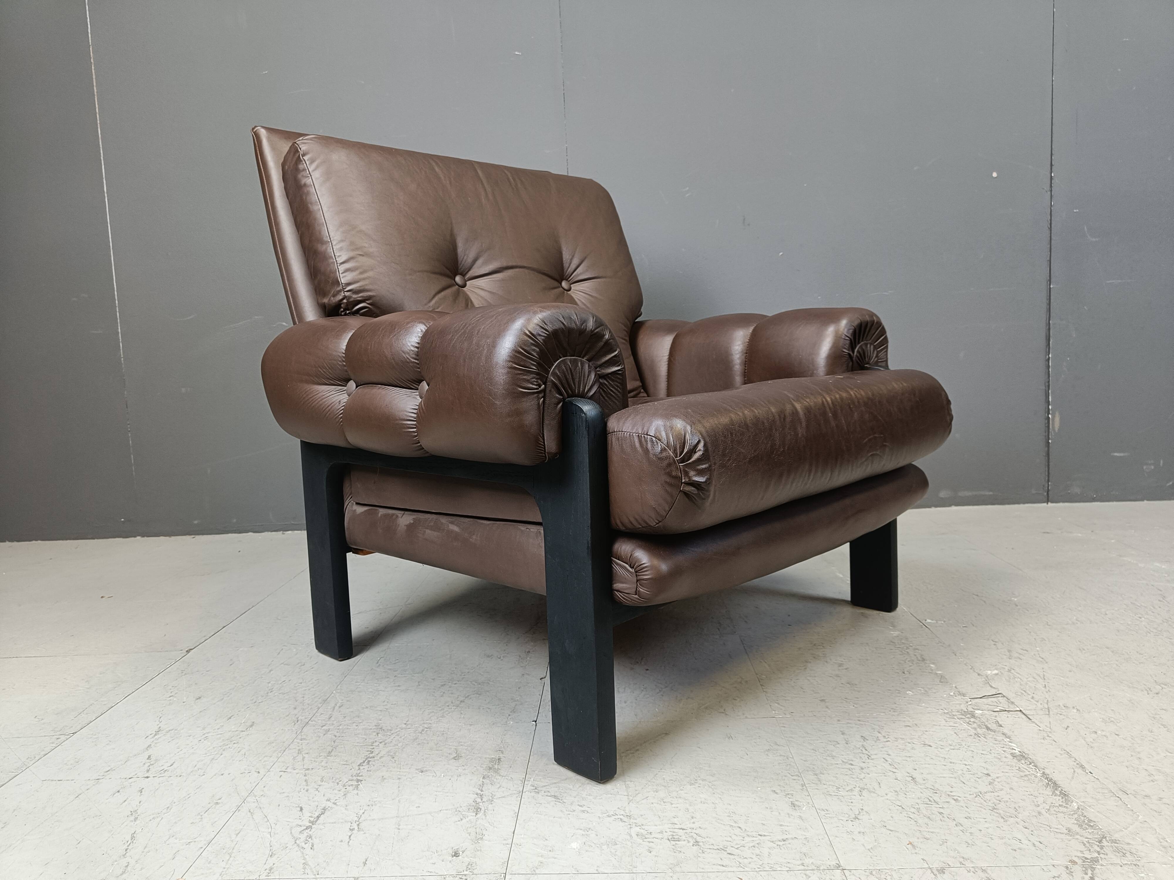 Pair of leather armchairs made in Denmark, 1960s