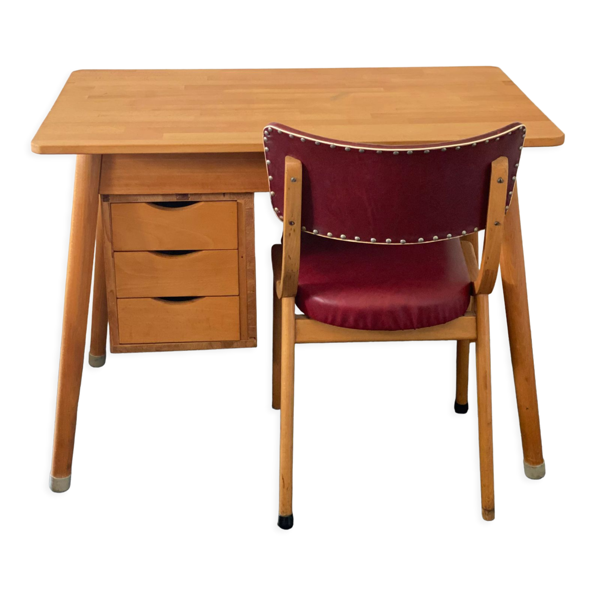 Bruynzeel Pine Wood Desk and Vintage Chair