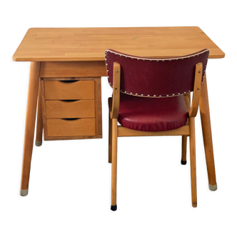 Bruynzeel Pine Wood Desk and Vintage Chair