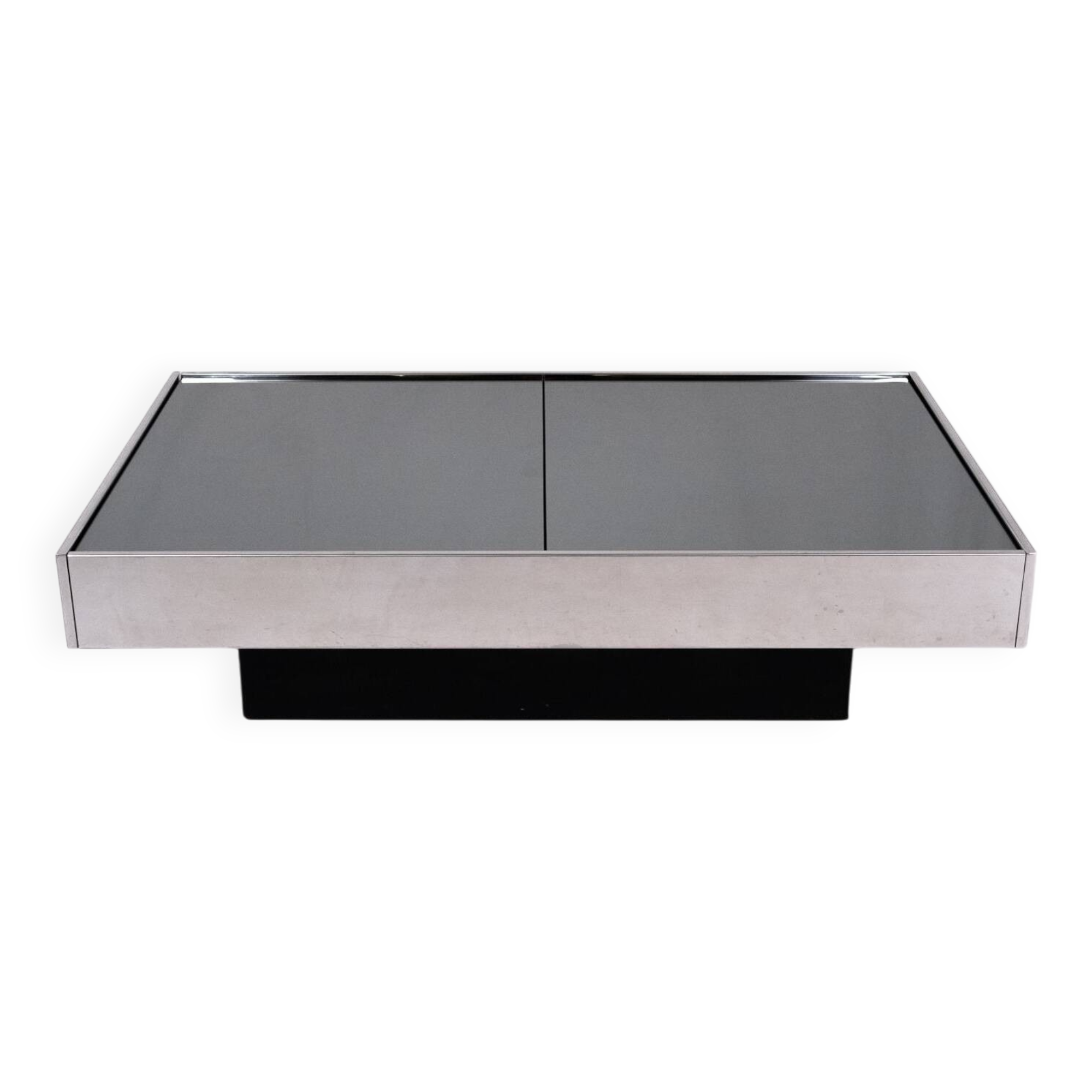 Mirror coffee table with bar, Willy Rizzo for Cidue, Italy, 1970s