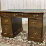 Late 19th century English mahogany desk with pedestals and leather top