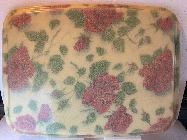 Vintage fiberglass tray 60's floral pink pattern