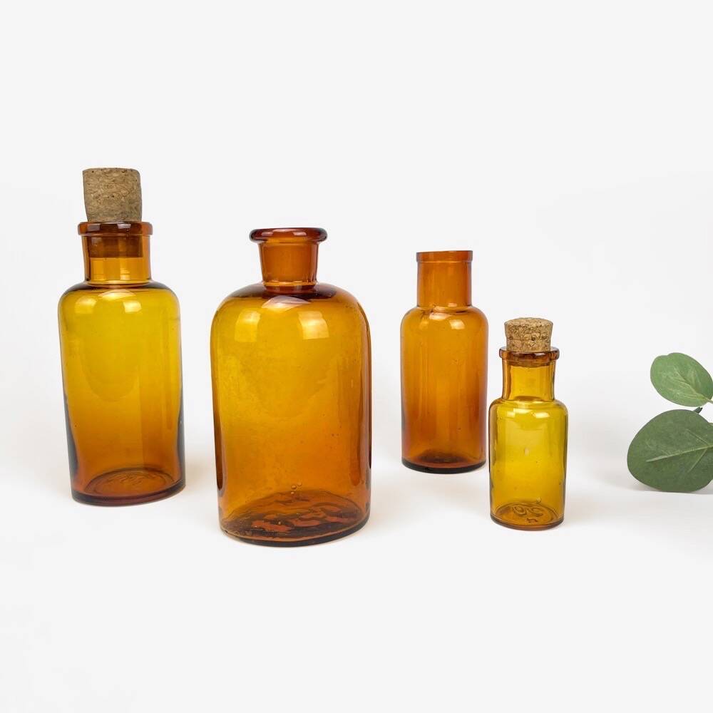 4 Amber Glass Apothecary Jars