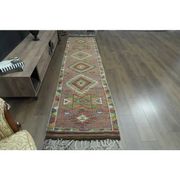 1970s Vintage Turkish Oushak Handmade Wool Cotton Orange Runner Rug 85x358