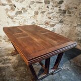 French vintage table in solid oak, Arts & Crafts style, 1930s–1940s.