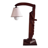 Brutalist lamp with adjustable wooden system and shade 1950