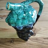 Vintage Vallauris jug in ceramic barbotine with grape decoration – 1950s