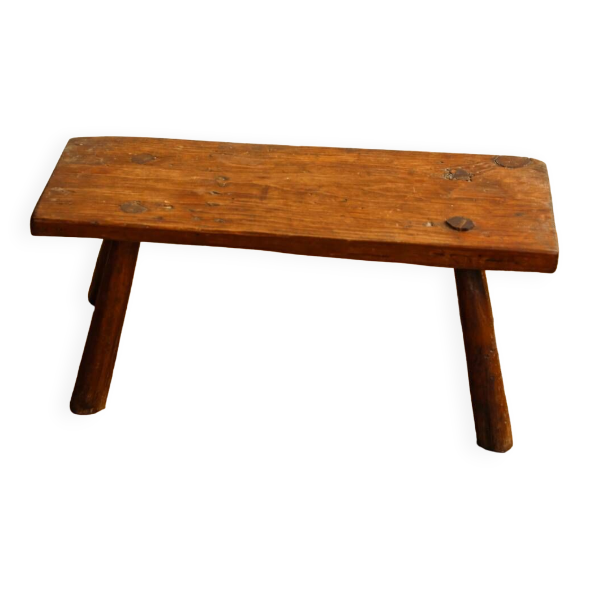 Low solid wood bench, folk art