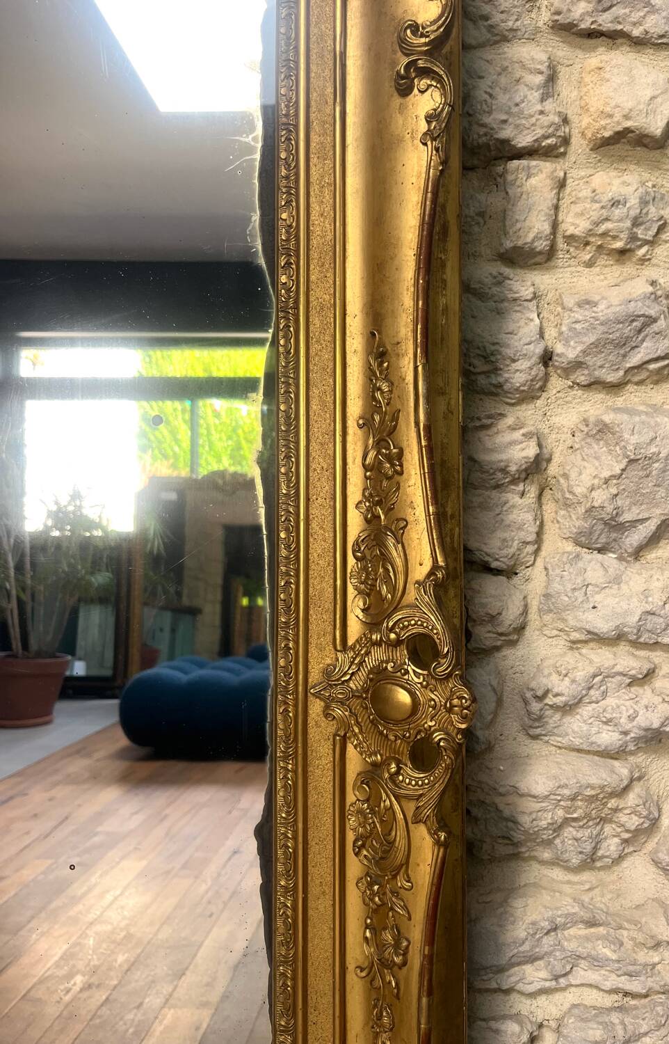 Antique Empire period mirror 165.5cm gilded with gold leaf