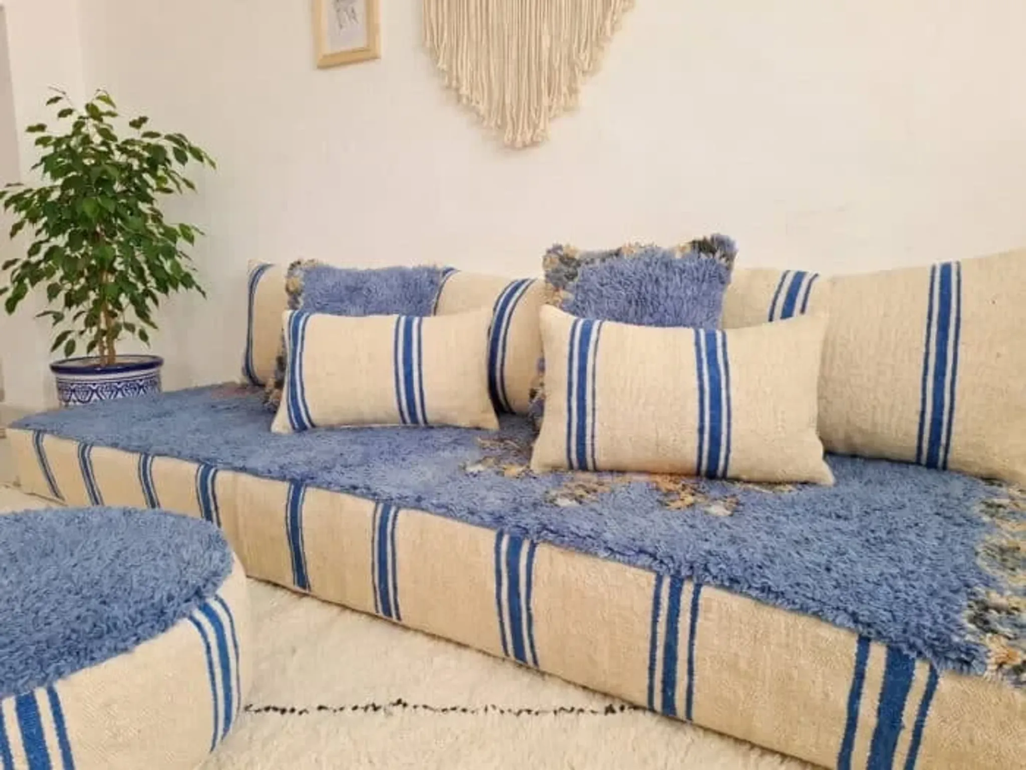 Handwoven Moroccan floor sofa set with Berber wool.