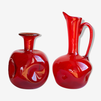 Pair of vintage blown glass pitchers