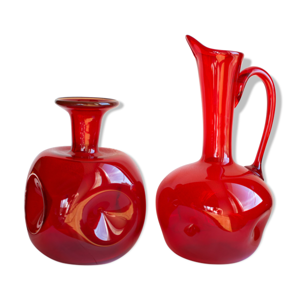 Paire de pichets verre soufflé vintage