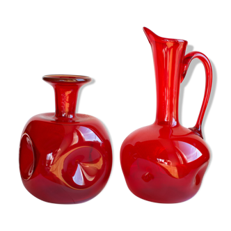 Pair of vintage blown glass pitchers