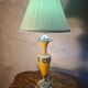 honey opaline lamp with gilding, pleated satin shade 50x25, electrical in good condition, very good