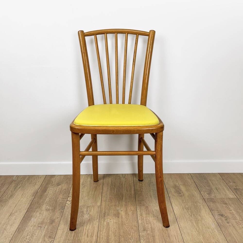 60s blond wood and yellow vinyl bistro chair