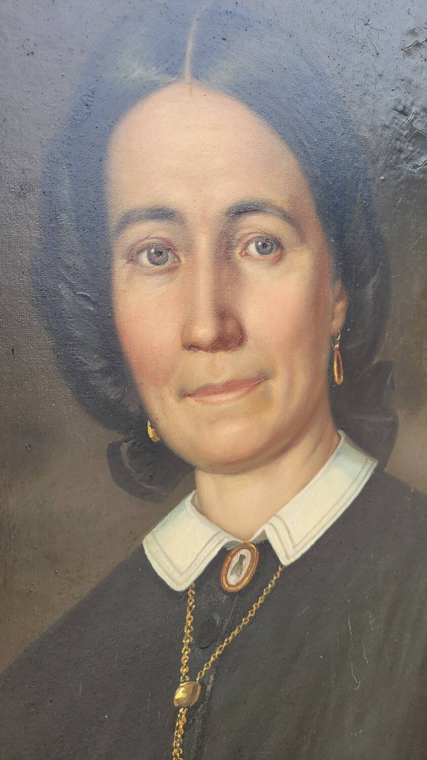 Oil on Canvas Portrait Painting of a Woman Framed 19th Century Signed