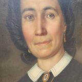 Tableau Portrait Huile sur Toile d'une Femme Encadré 19ème signé