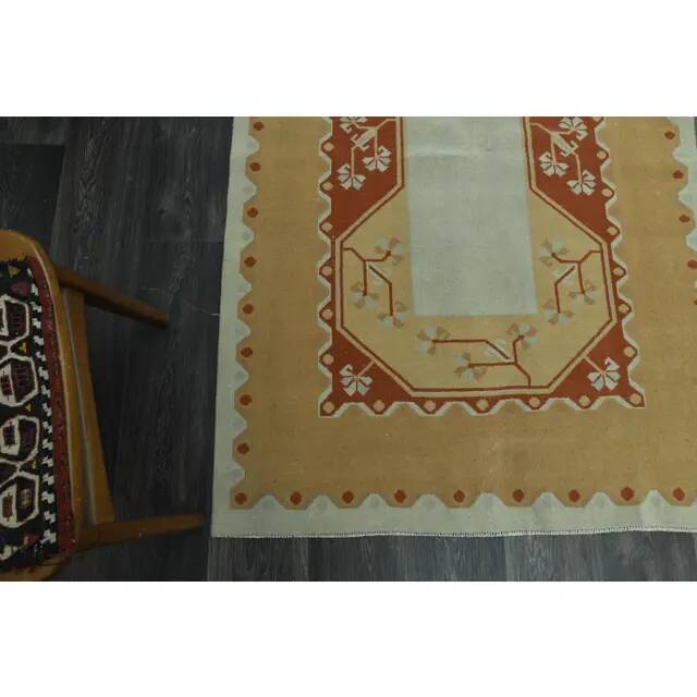 1970s Vintage Turkish Oushak Handmade Wool Cotton Orange Area Rug  116x178