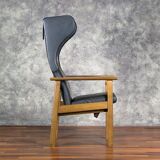 Fauteuil en cuir noir, années 1970