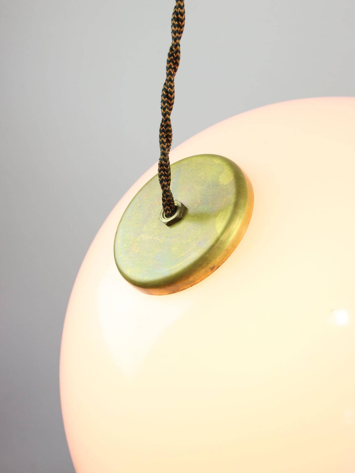 Space Age Italian Orange Plexiglass and Brass Pendant Lamp, 1970s