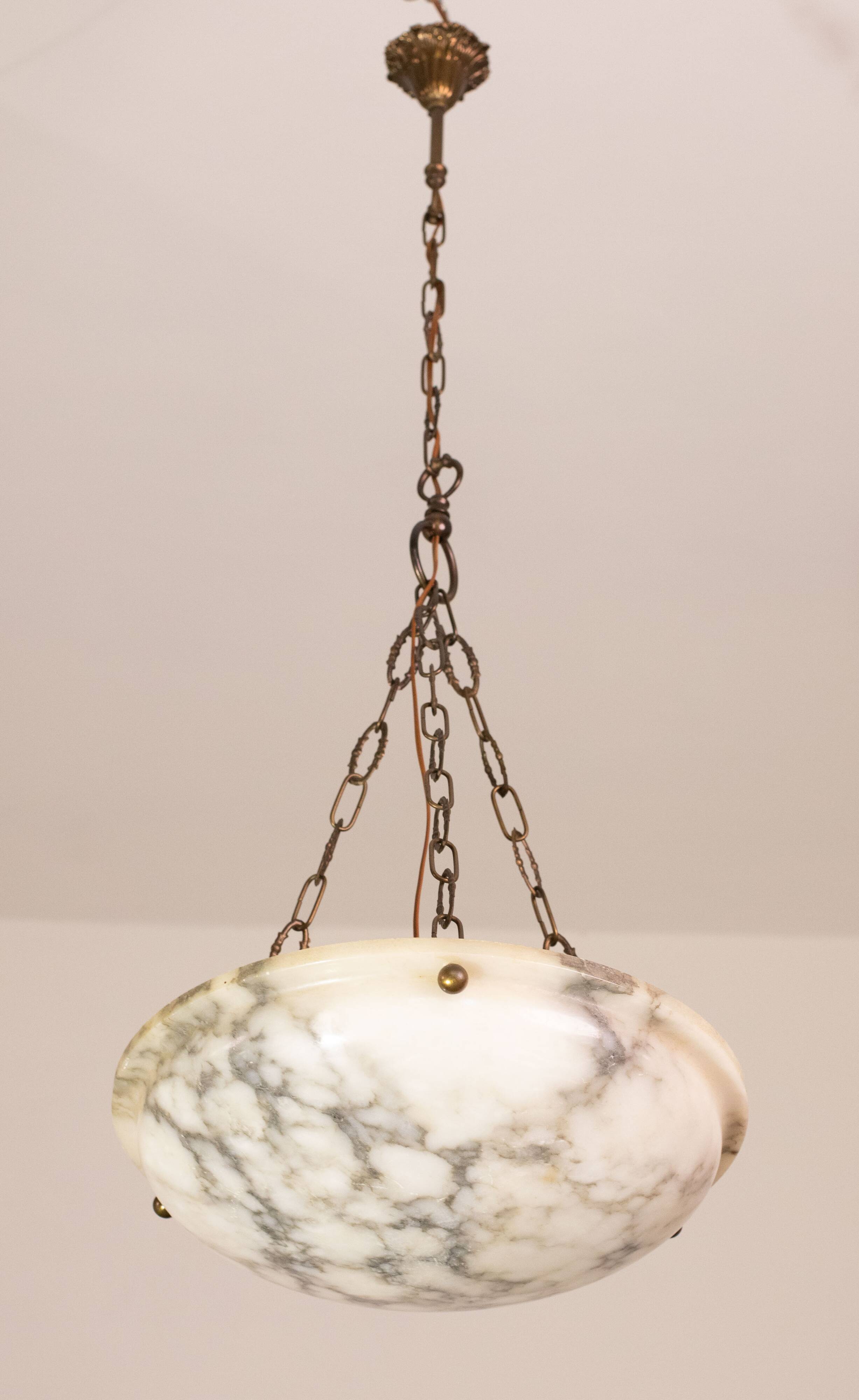 Art Deco White Albaster Chandelier, 1950s