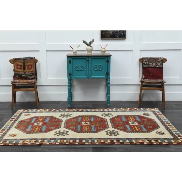 1970s Vintage Turkish Oushak Handmade Wool Cotton Beige Area Rug 158x326