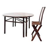 Paire de consoles chinoises en demi-lune - Table centrale et chaise pliante