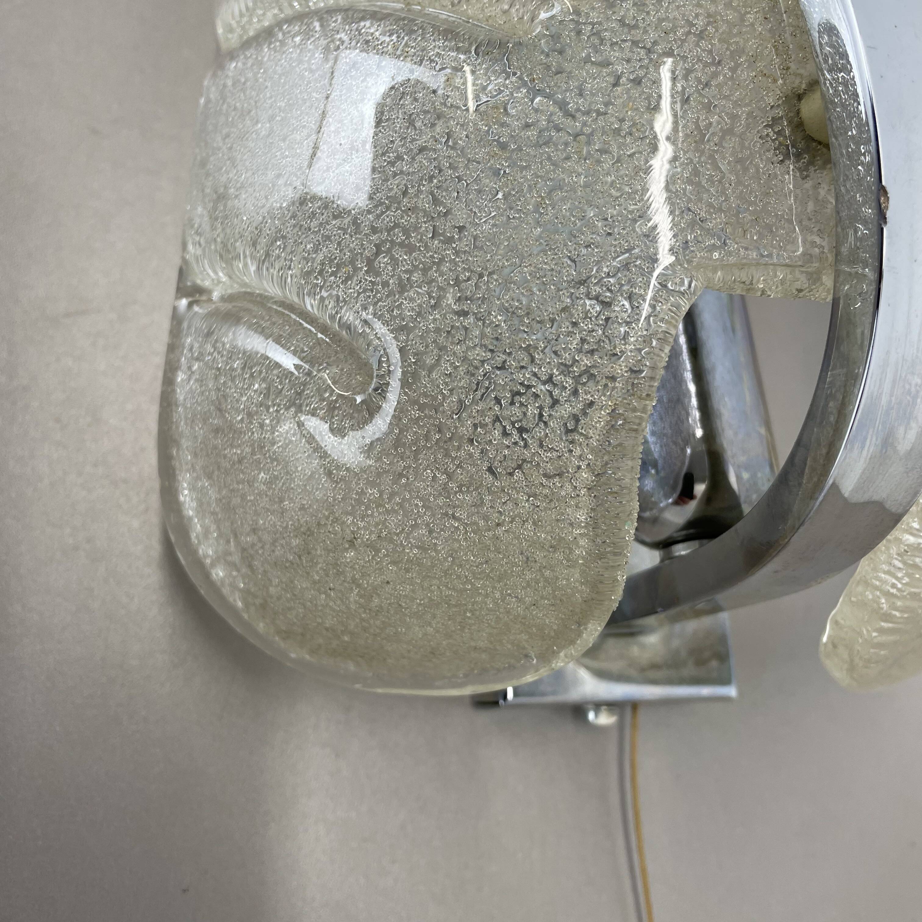 Large Wall Light from Murano Ice Glass, 29cm, Sölken Leuchten Germany, 1970