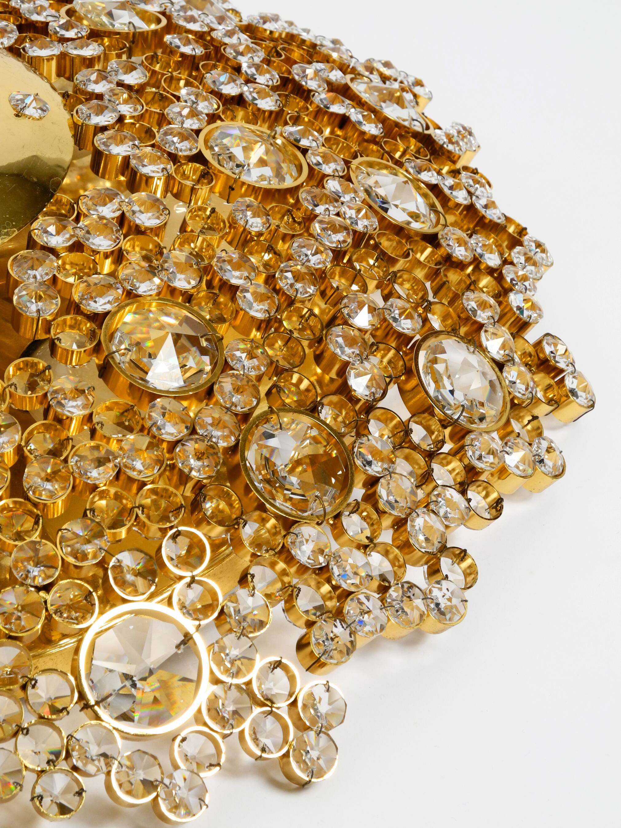 Gorgeous large 1970s Palwa brass ceiling or wall lamp with faceted crystal