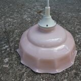 Suspension old lampshade in pale pink opaline