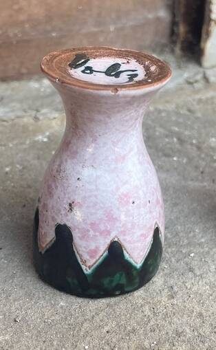 Vallauris egg cup with Voltz ceramic point decoration.