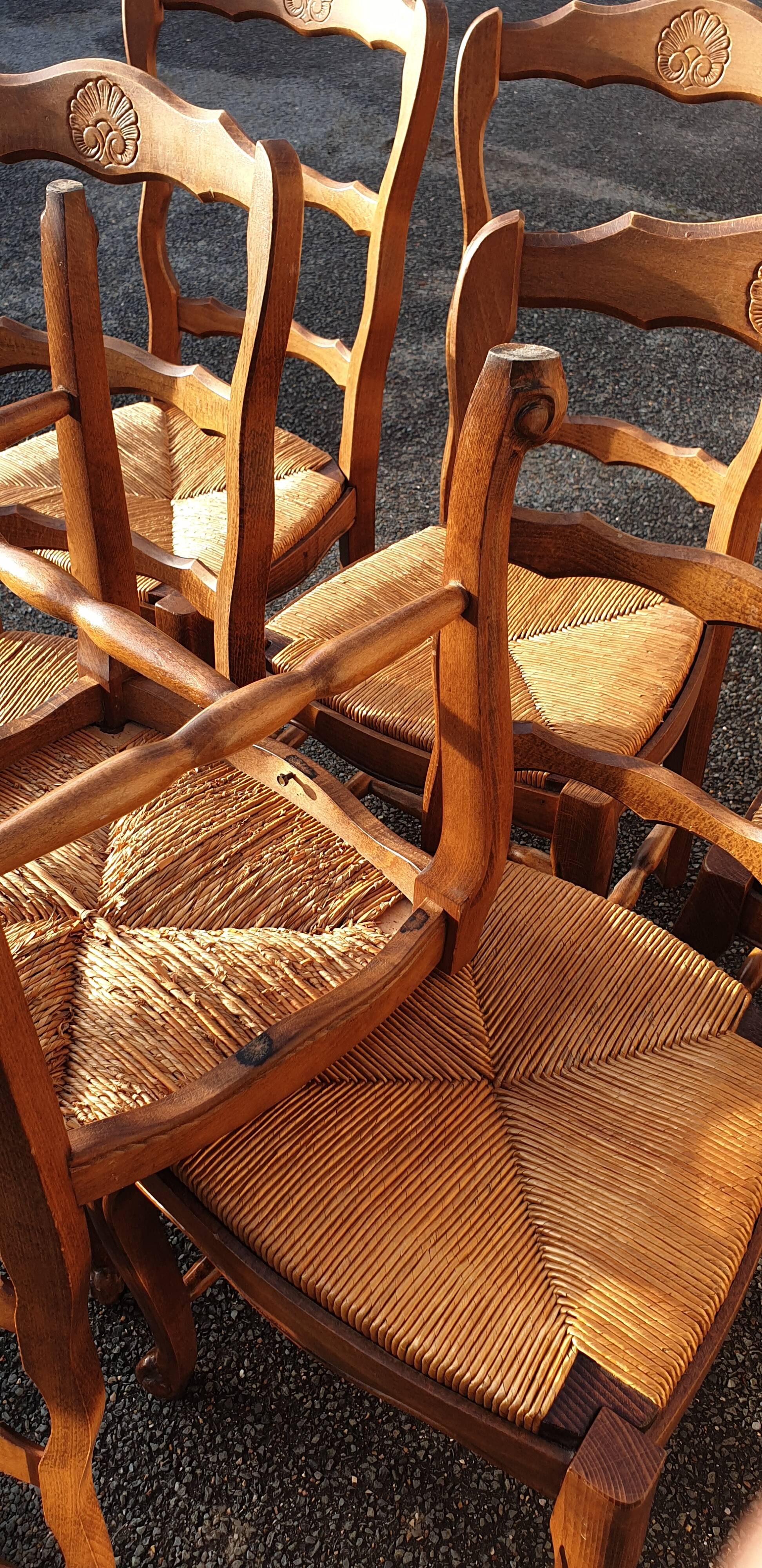6 rustic Paillé chairs in Louis XV style