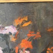 Large oil on canvas of a still life with flowers 1929, antique painting.