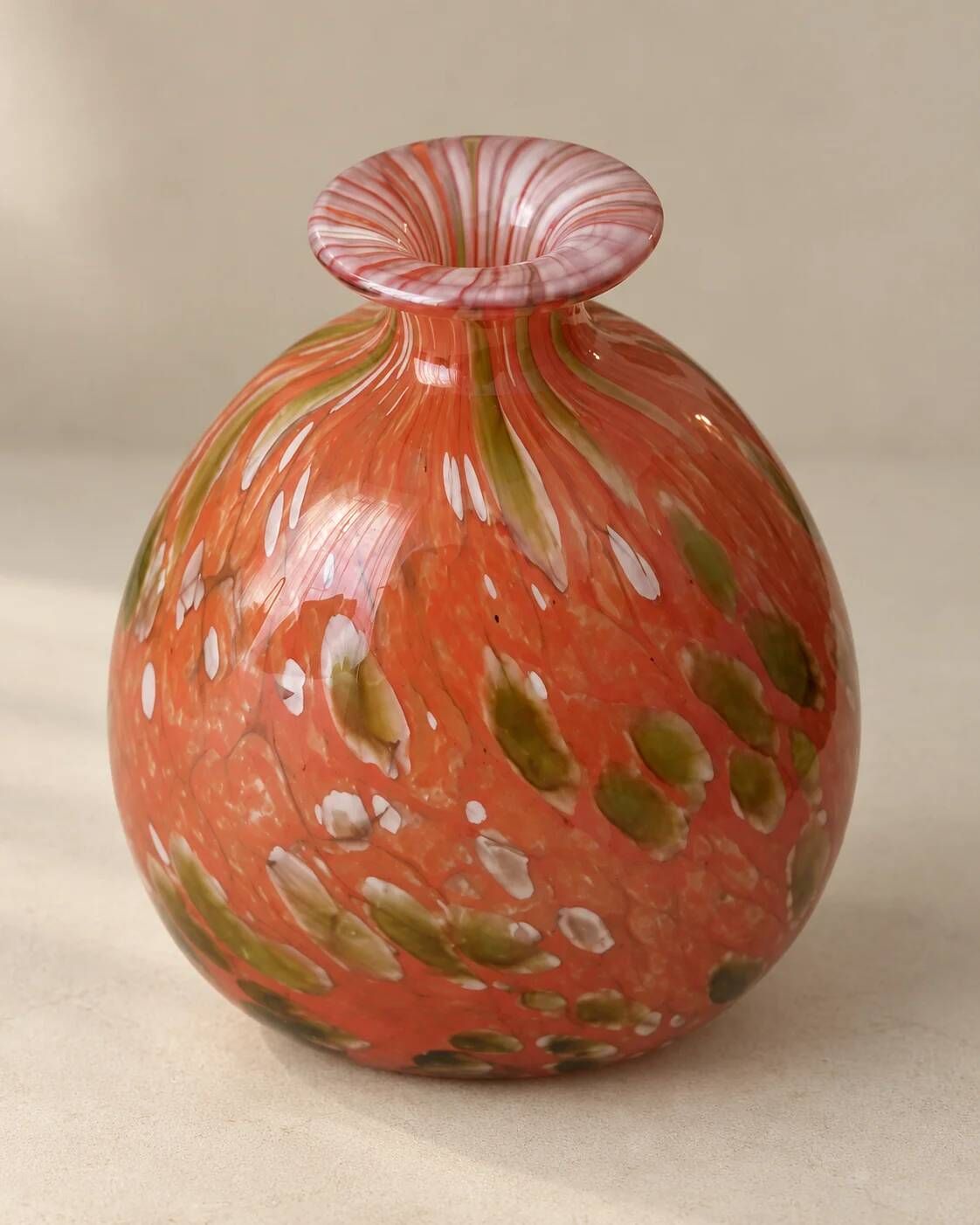 Round blown glass vase with speckled decoration — Mdina Glass, Malta, 1970s