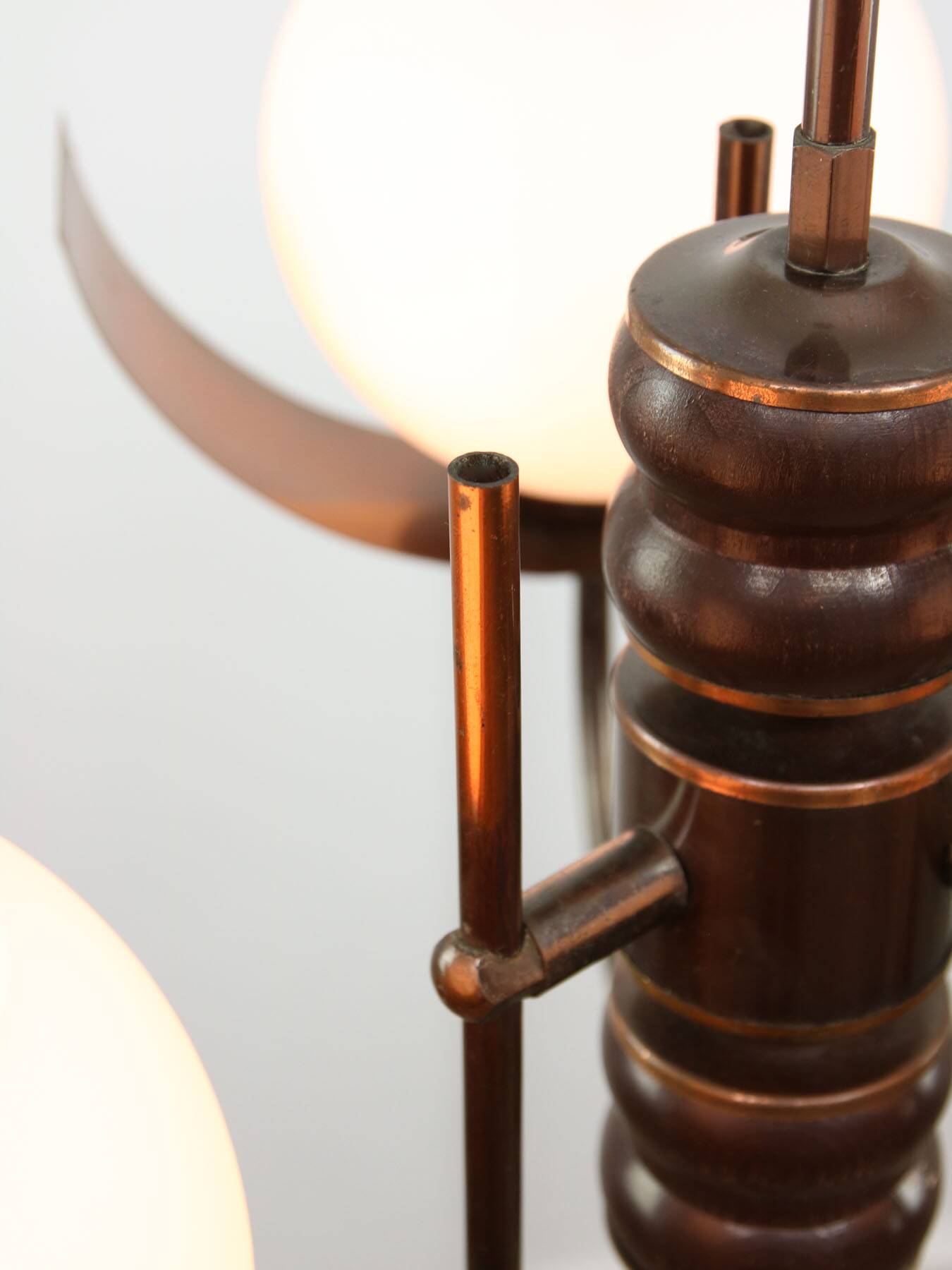 Vintage Italian Copper and Opaline Chandelier, 1970s