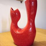 Red ceramic vase, italy 1970s