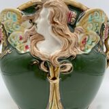 Cache pot art nouveau en barbotine, Onnaing, France 1900